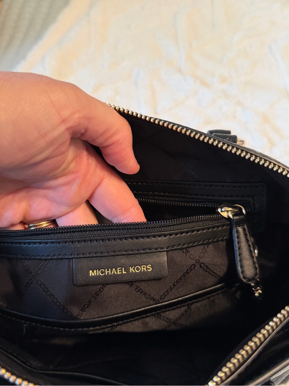 Michael Kors Black Textured Satchel with Gold Hardware - Picture 5 of 6